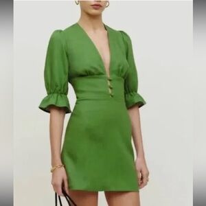 Reformation green linen Simi dress 12
